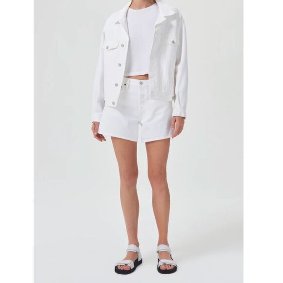 Agolde Parker Long White Denim Jean Shorts Size 31 (12) New! - Picture 2 of 15